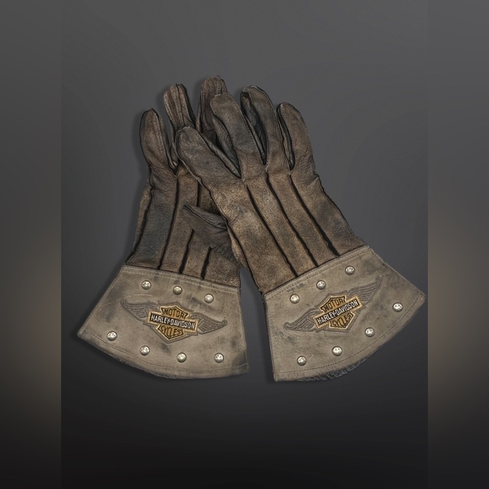 ⚡️HARLEY-DAVIDSON⚡️ Vintage Leather/Studded Guantlet Motorcycle Gloves - Picture 2 of 14